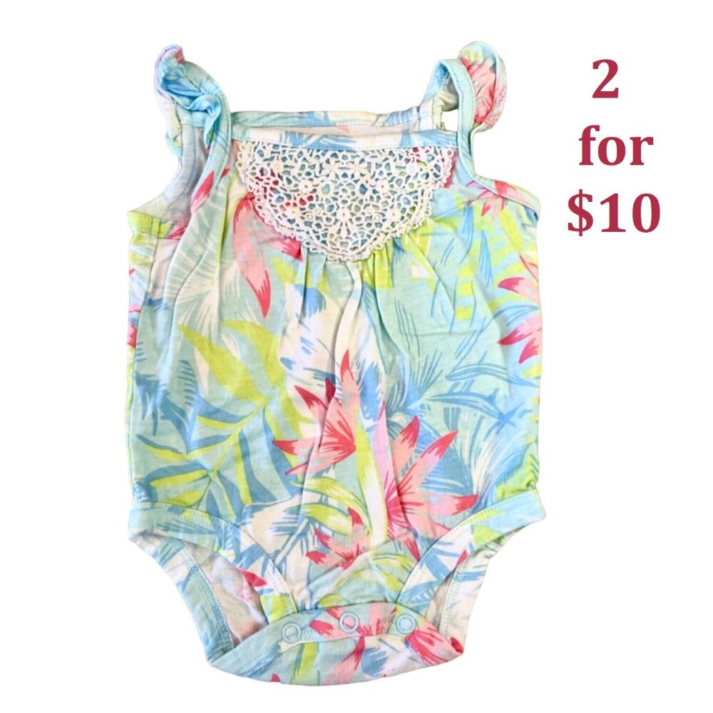 Carters Sleeveless One Piece Tropical Floral Romper for Baby 3M Cotton